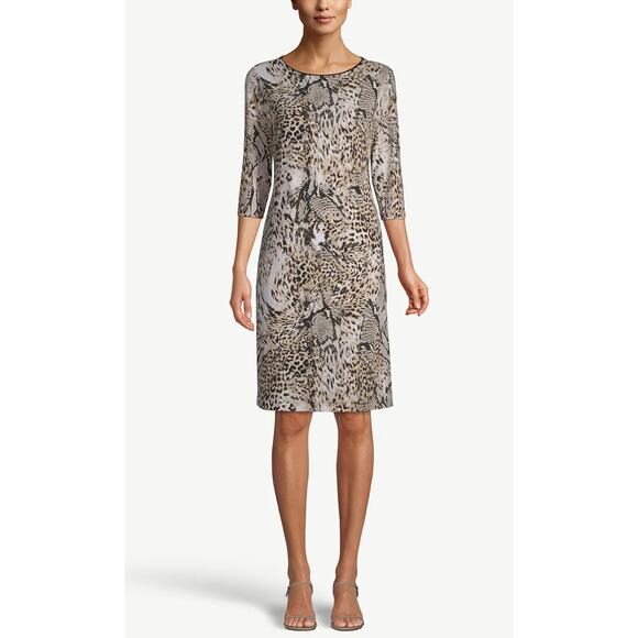 Chicos size 4 (20-22) Animal Print Dress Stretchy 3/4-Sleeve Shift Dress Plus - Picture 1 of 5